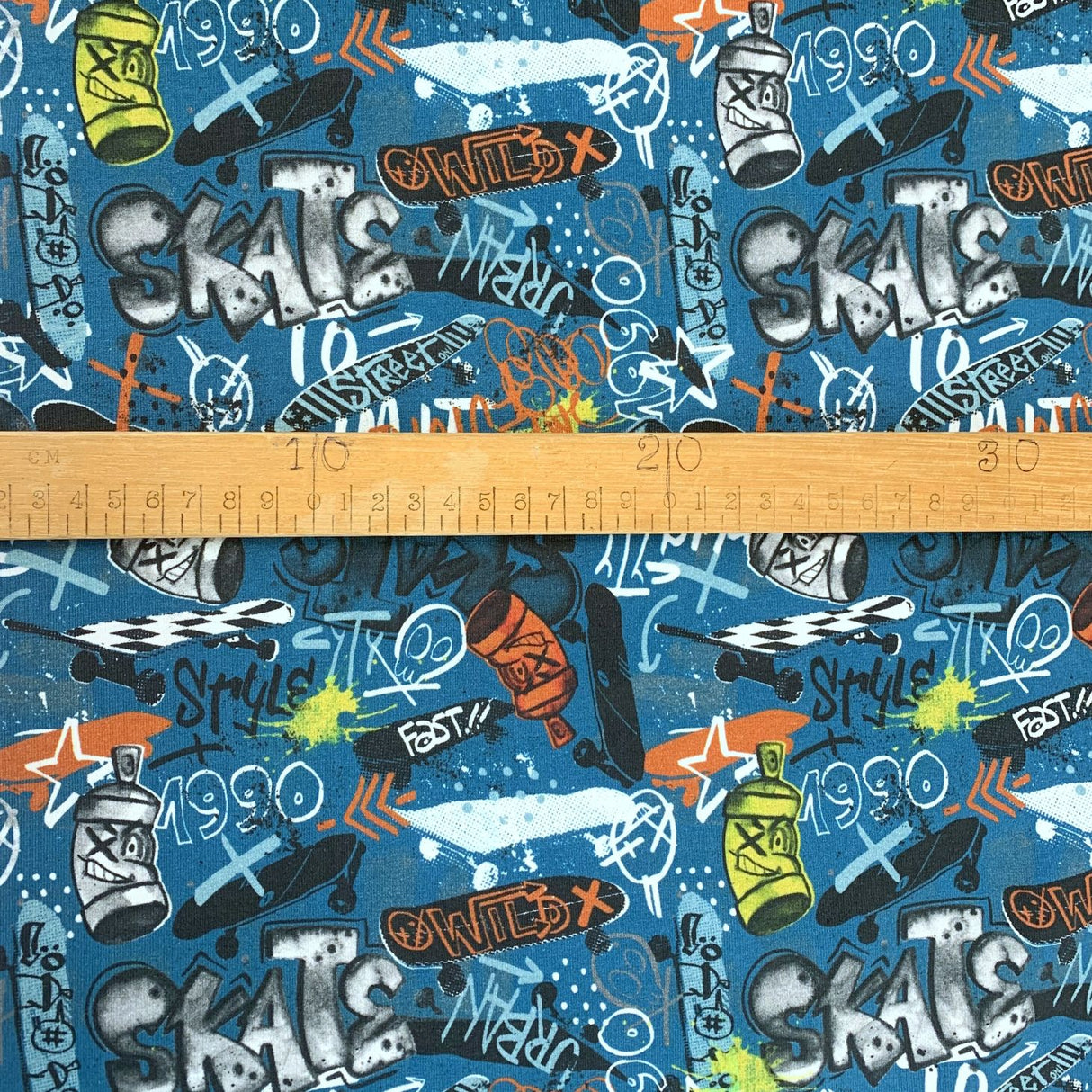 Graffiti Blue Dititally Printed Jersey Cotton Elastane Fabric S