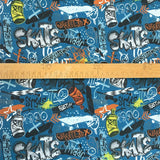 Graffiti Blue Dititally Printed Jersey Cotton Elastane Fabric S