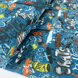 Graffiti Blue Dititally Printed Jersey Cotton
