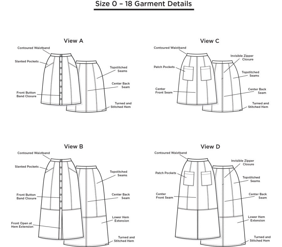 Grainline Studio Reed Skirt Pattern Us 0 18 Sketch