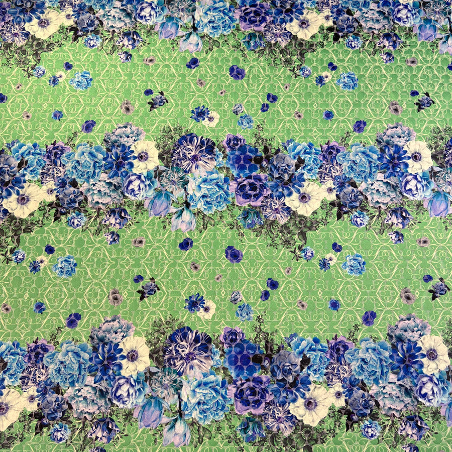 Green Blue Floral Cotton Fabric Both Sides Now Print