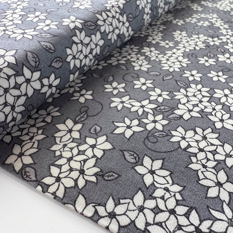 Grey Floral Cotton Dress Fabric  Poplin Print Jaslynn Grey Bolt