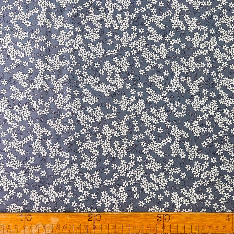 Grey Floral Cotton Dress Fabric  Poplin Print Jaslynn Grey Ruler