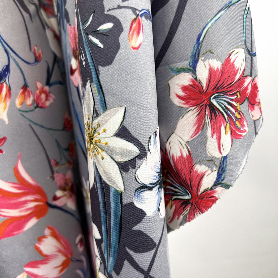 Grey Floral Scuba Jersey Fabric Gala Night Cuhang2