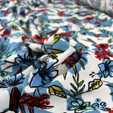 Growing Wild White Blue Red Green Floral Leaf Print Viscose Italian Deadstock Lightweight Dress Fabric