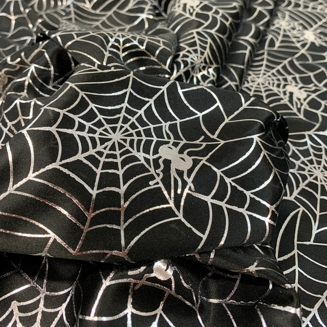 Halloween Web Black Silver Polyester Fabric Cu