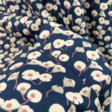 Hanakotoba  Japanese Floral Viscose Fabric Petrol Blue Close Up