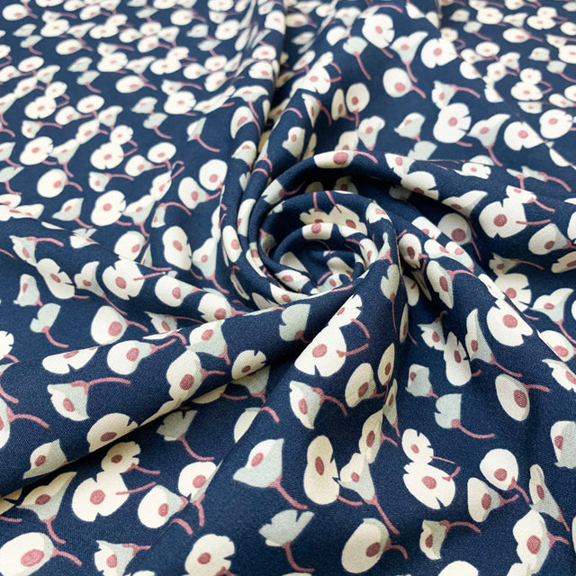 Hanakotoba  Japanese Floral Viscose Fabric Petrol Blue Twist