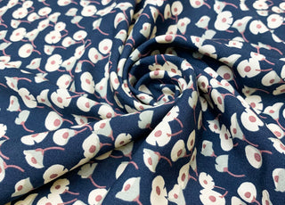 Hanakotoba  Japanese Floral Viscose Fabric Petrol Blue Twist