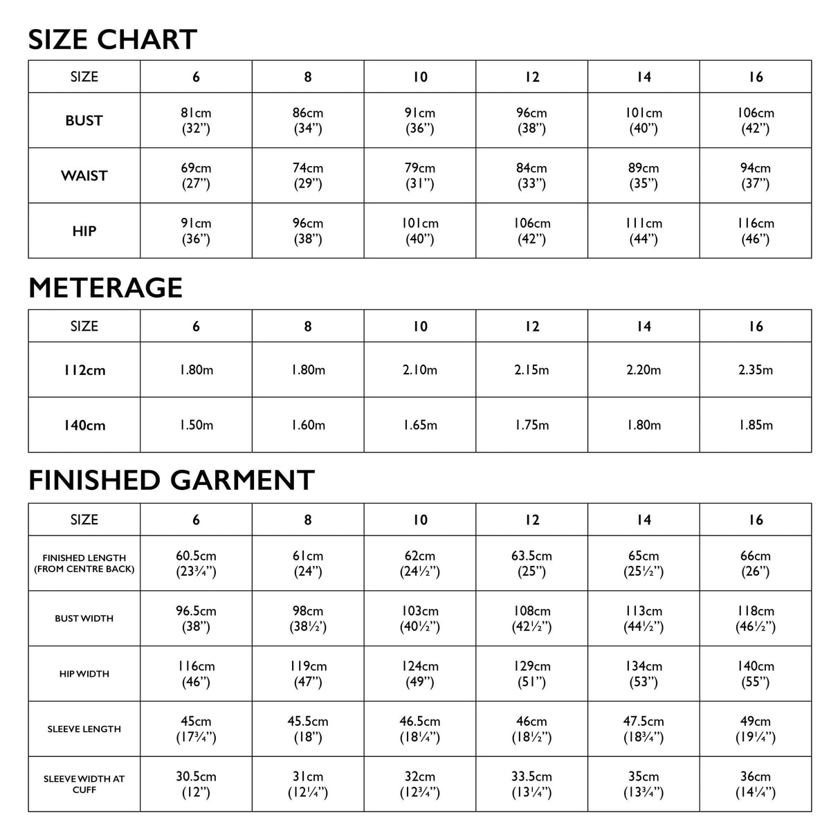 Harlow size chart 6 16