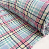 Hawes Check Blue Pink Mint Cotton Linen Shirting Fabric Roll
