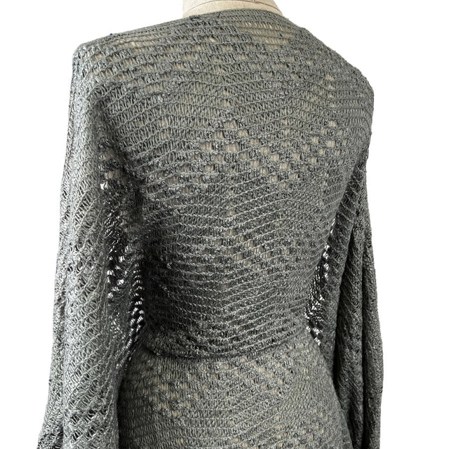 Heirloom Knit Grey Acrylic Polyester Wool Crochet Zigzag Chunky Coat Fabric Side