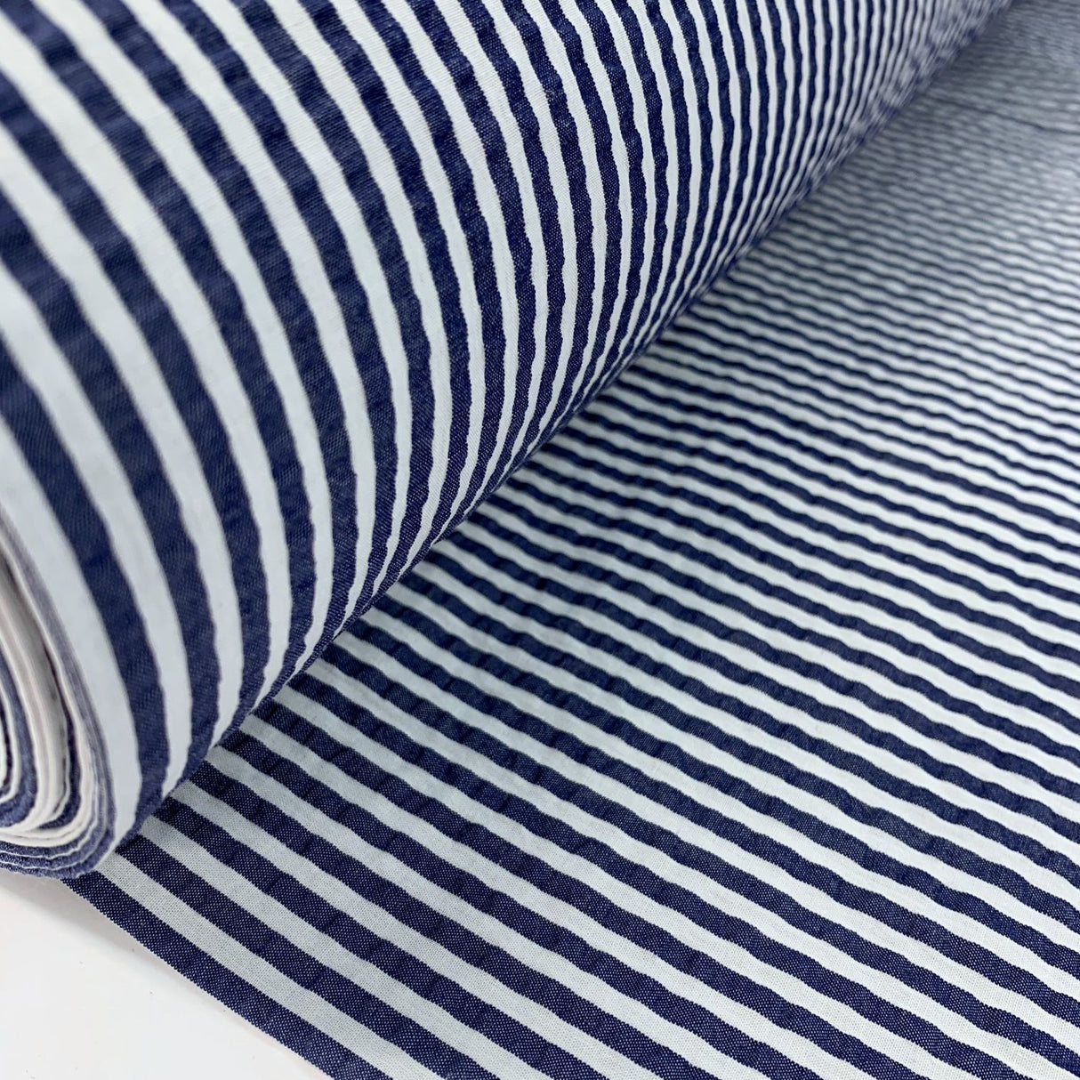 Henley Navy Stripe White Navy Stripe Cotton Seersucker Fabric R1