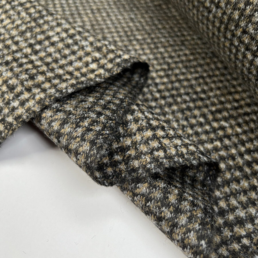 Hidden assets wool acrylic brown check brushed italian coating fabric fold