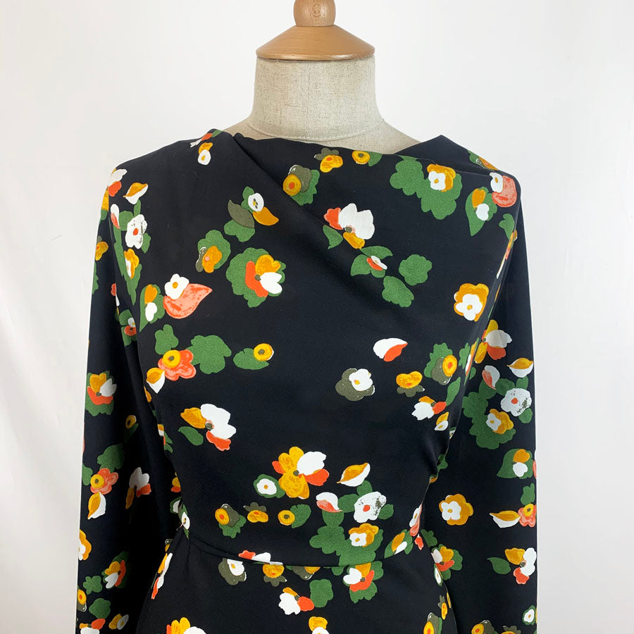 High Twist Viscose Challis Fabric Floral Pop Black Chest