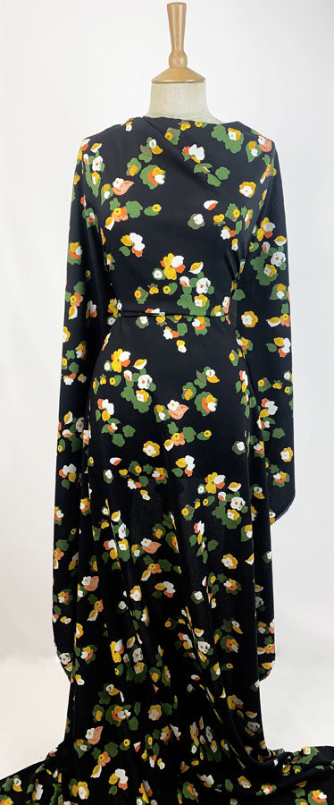 High Twist Viscose Challis Fabric Floral Pop Black Dress
