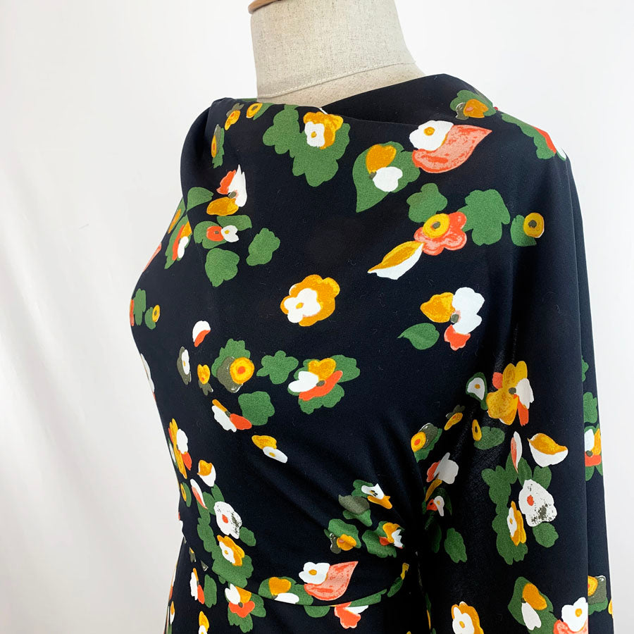 High Twist Viscose Challis Fabric Floral Pop Black Side
