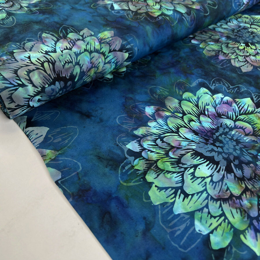Hoffman Bali Cotton Lawn Hummingbird Multi Blue Floral Abstract Indonesian Fabric Bolt