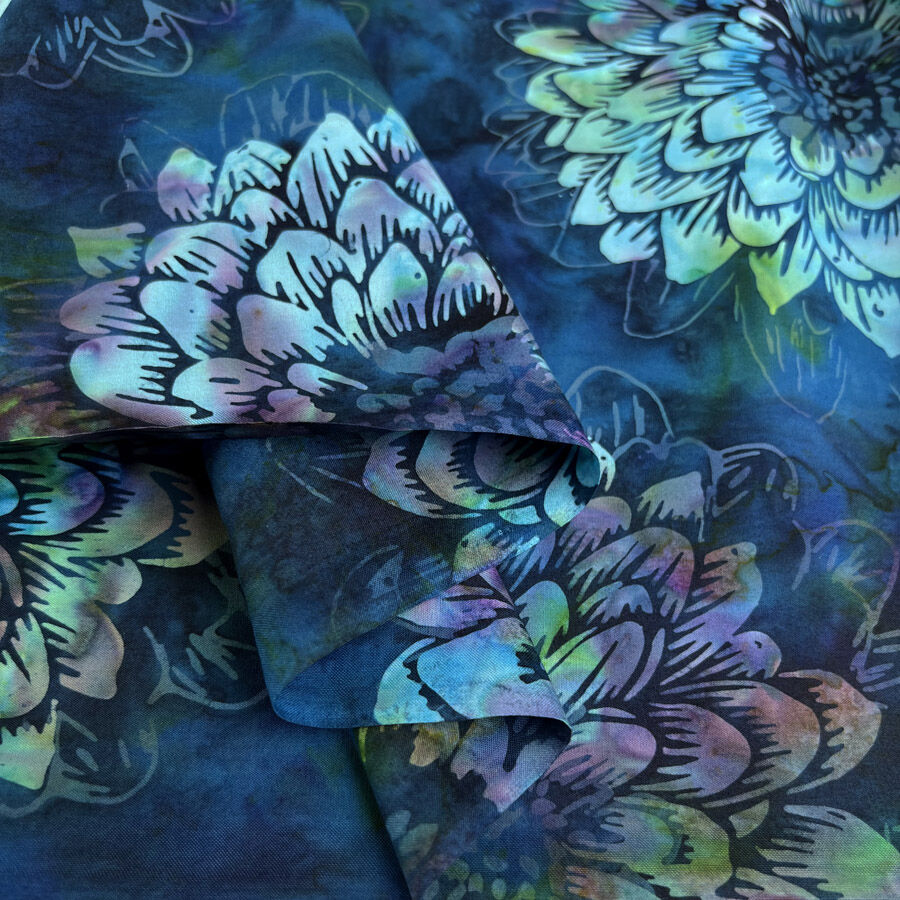 Hoffman Bali Cotton Lawn Hummingbird Multi Blue Floral Abstract Indonesian Fabric Fold