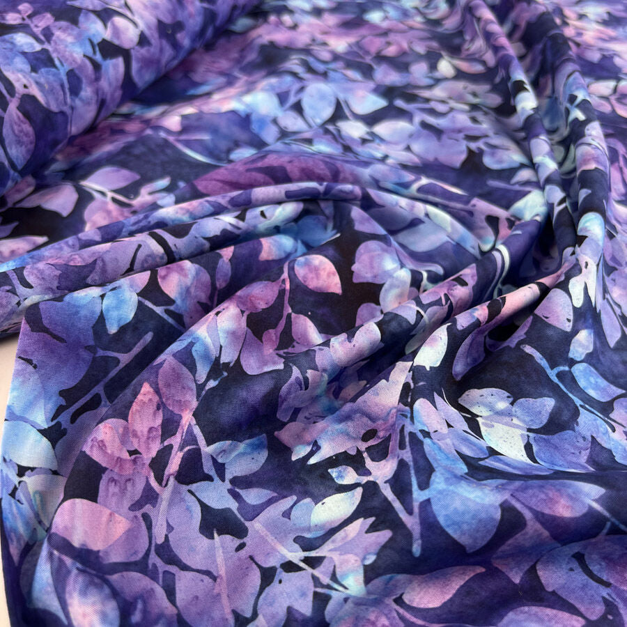 Hoffman Bali Cotton Lawn Julie Indonesian Blue Purple Floral Fabric