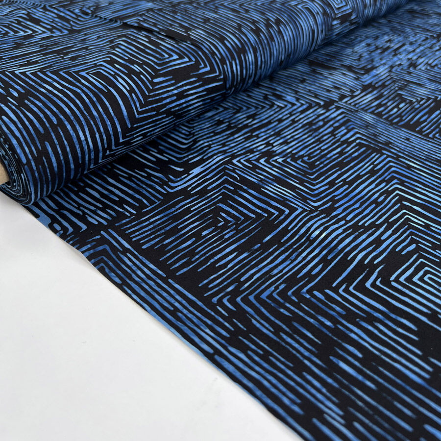 Hoffman Bali Cotton Lawn Liquorice Indonesian Black Blue Abstract Fabric Bolt