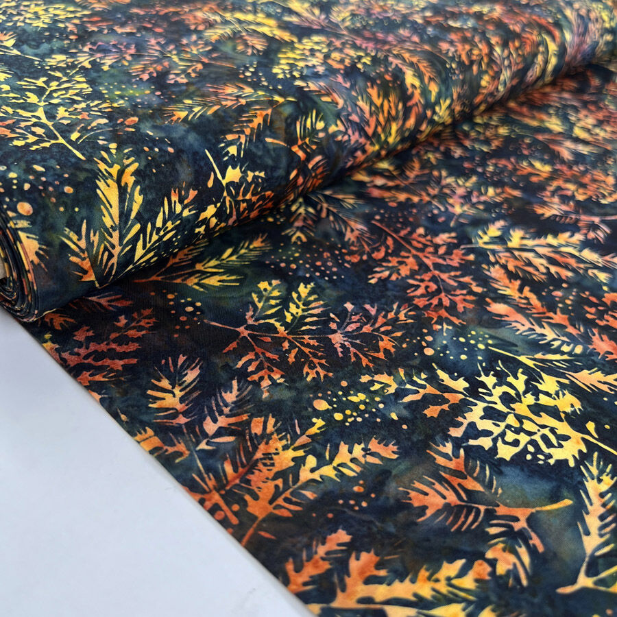 Hoffman Bali Cotton Lawn Midnight Indonesian Orange Black Floral Fabric Bolt