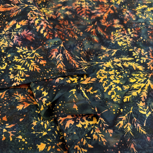 Hoffman Bali Cotton Lawn Midnight Indonesian Orange Black Floral Fabric Fold