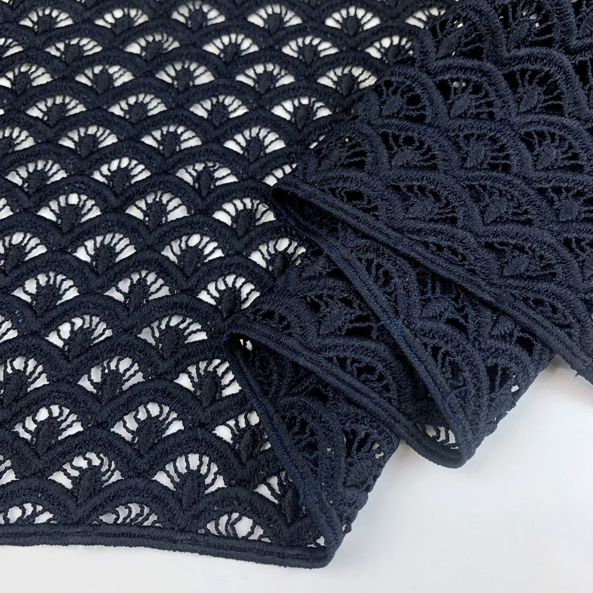 Hope Dark Navy Geometric Guipure Lace Fabric For Special Occasions Fold 2