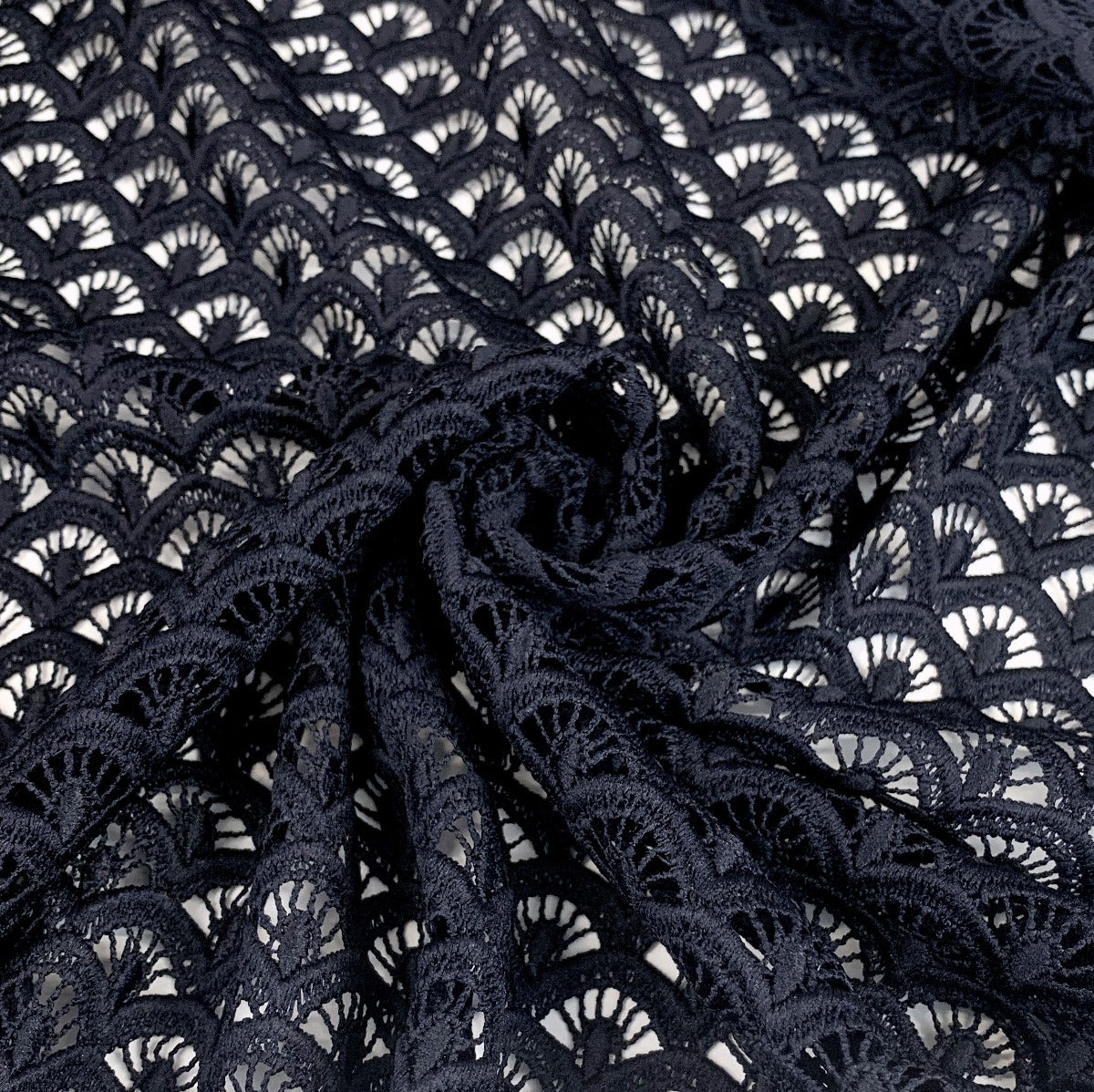 Hope Dark Navy Geometric Guipure Lace Fabric For Special Occasions Swirl