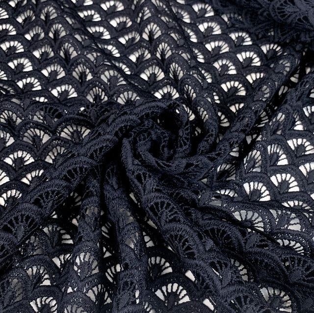 Hope Dark Navy Geometric Guipure Lace Fabric For Special Occasions Swirl