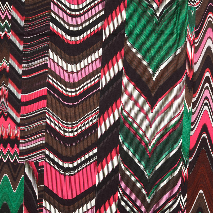 Idaho Polyester Satin Brown Pink Green Abstract Digitally Printed Dress Fabric