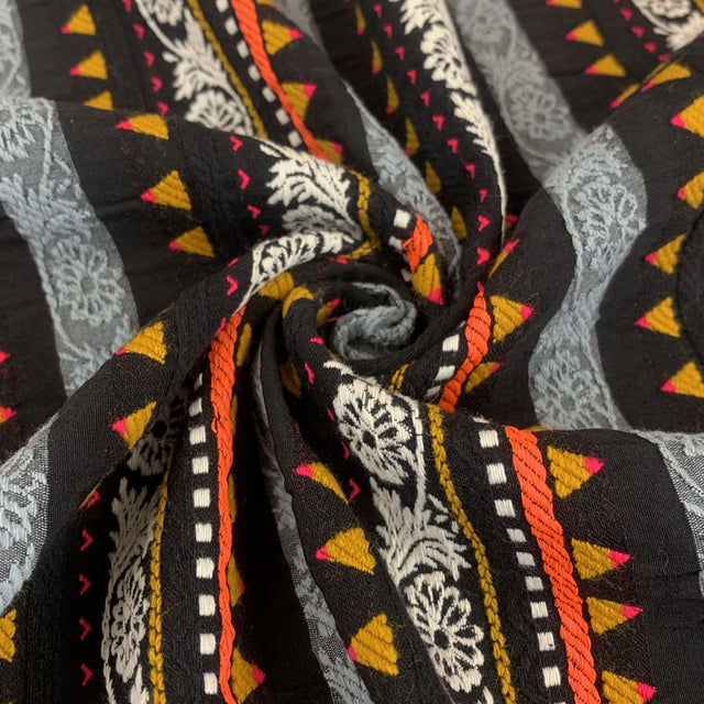 Inca Striped Ponco Multicoloured Cotton Poly Mix Suiting Jacketing Fabric Close Up Drape Fabric Photo