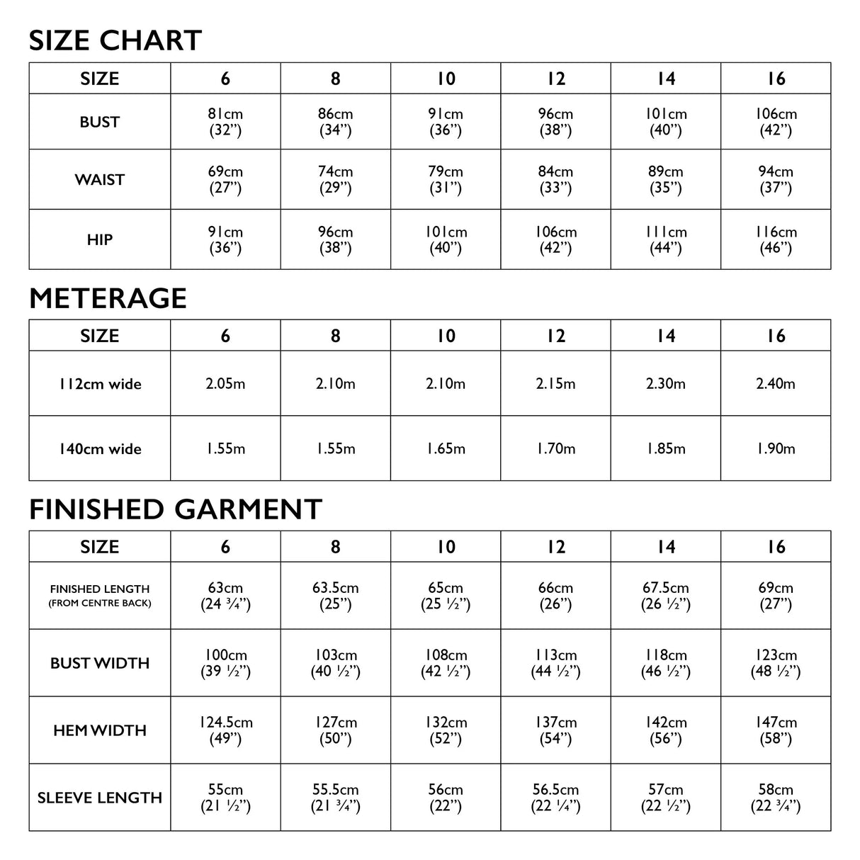 Ines shirt size chart 6 16