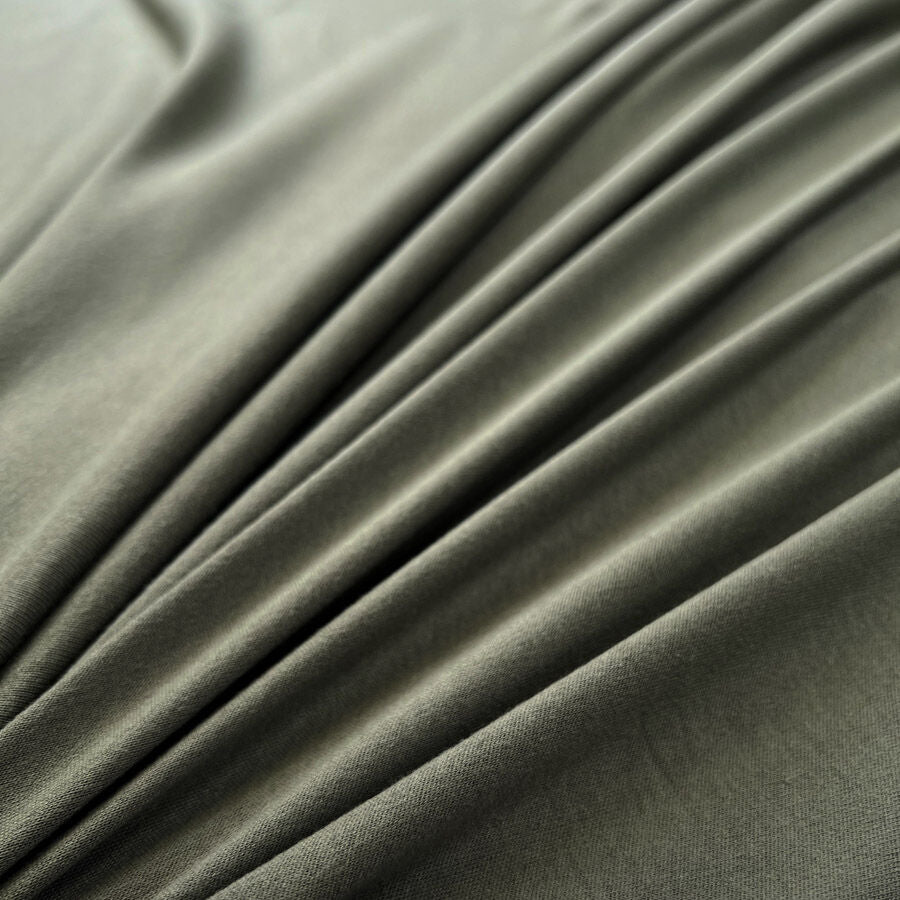Interlock Khaki Green British Knitted Cotton Jersey Fabric