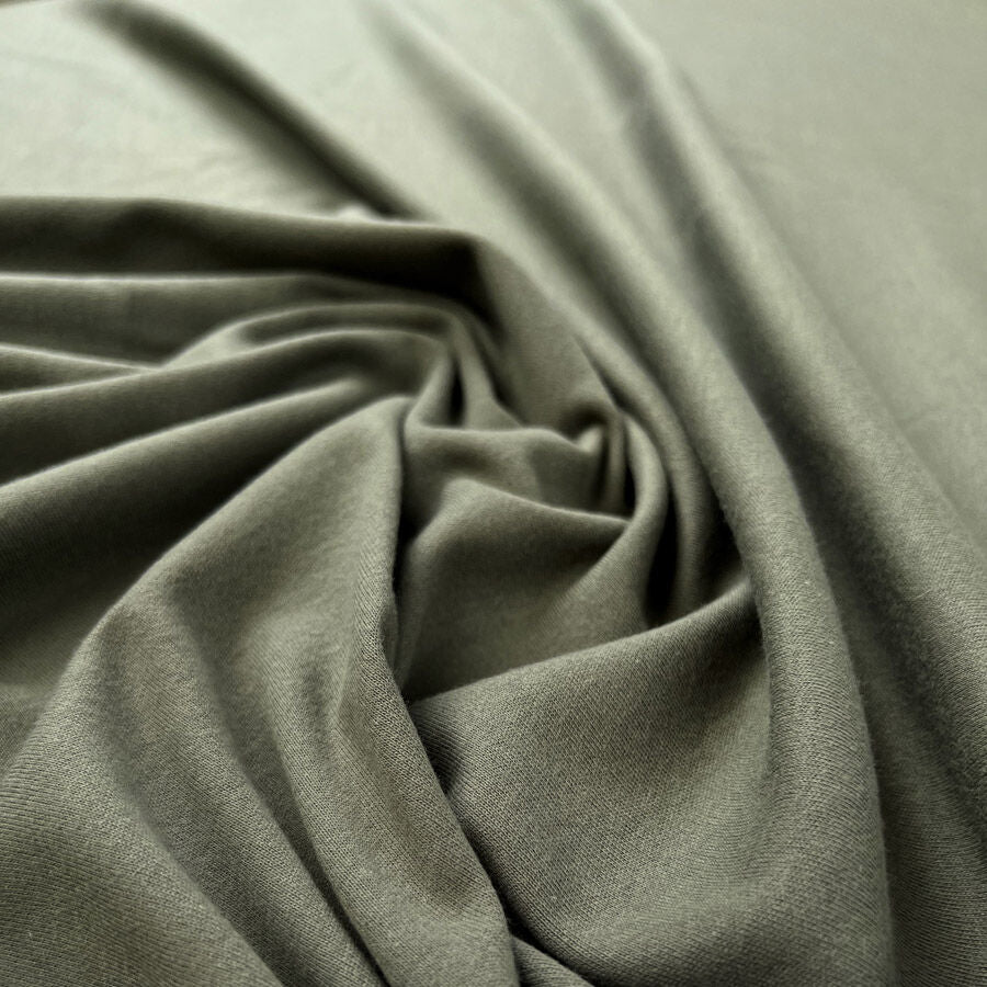 Interlock Khaki Green British Knitted Cotton Jersey Fabric