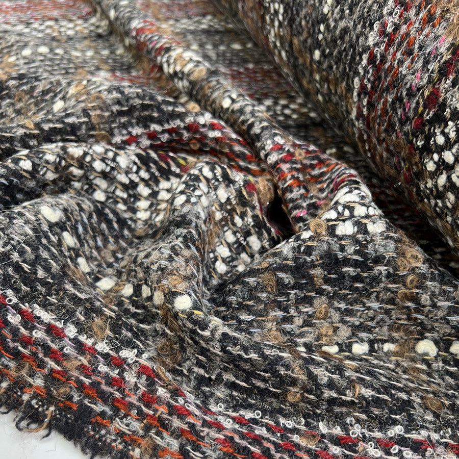 Ita Collection A Hint Wool Check Tweed Black Red Woven Coating Fabric