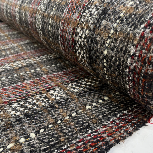 Ita Collection A Hint Wool Check Tweed Black Red Woven Coating Fabric Roll
