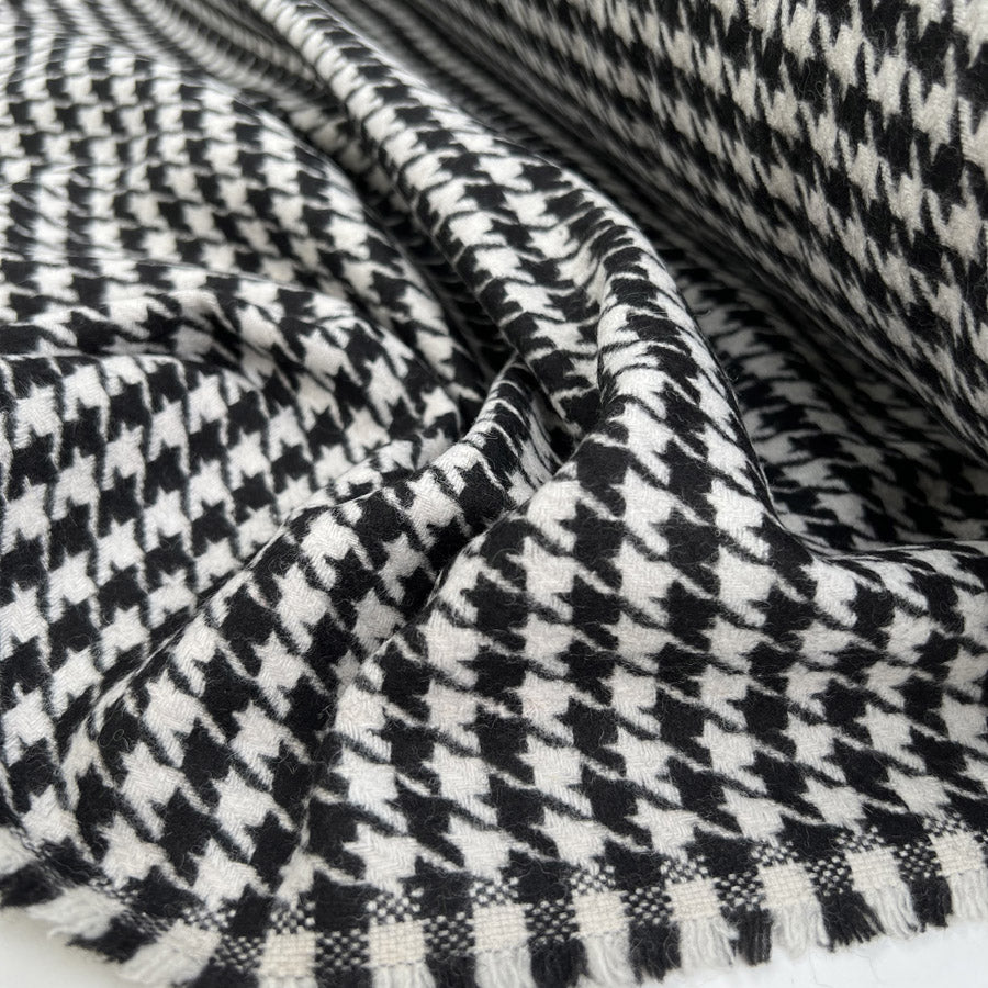 Ita Collection Bracco Suiting Wool Woven Houndstooth Check Black White Ex Designer Deadstock Suiting Fabric