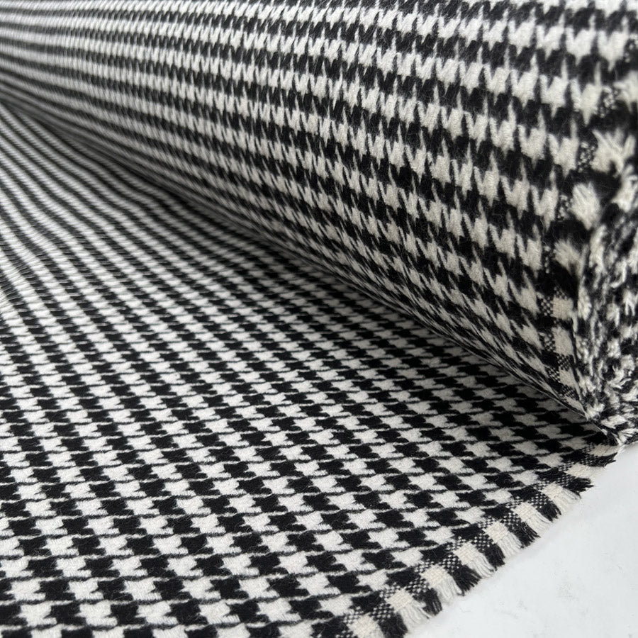 Ita Collection Bracco Suiting Wool Woven Houndstooth Check Black White Ex Designer Deadstock Suiting Fabric Roll