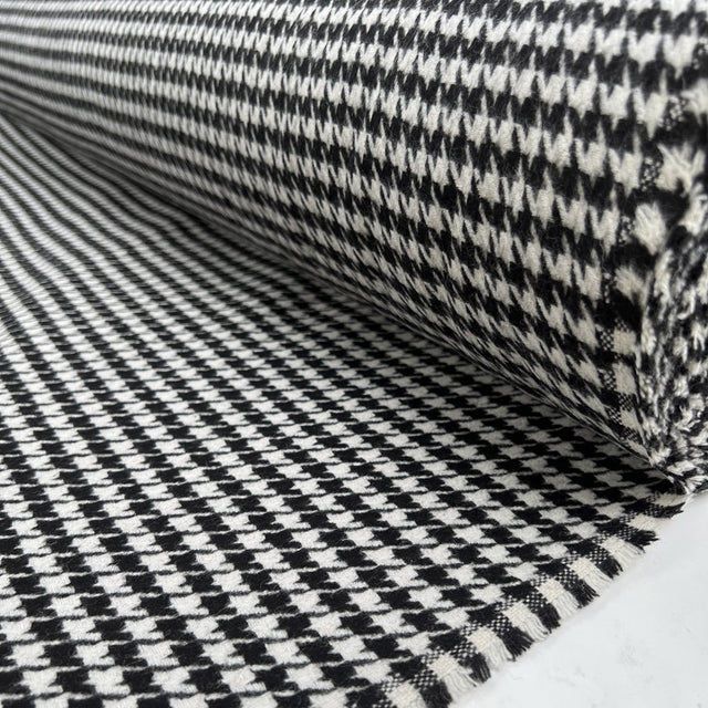 Ita Collection Bracco Suiting Wool Woven Houndstooth Check Black White Ex Designer Deadstock Suiting Fabric Roll