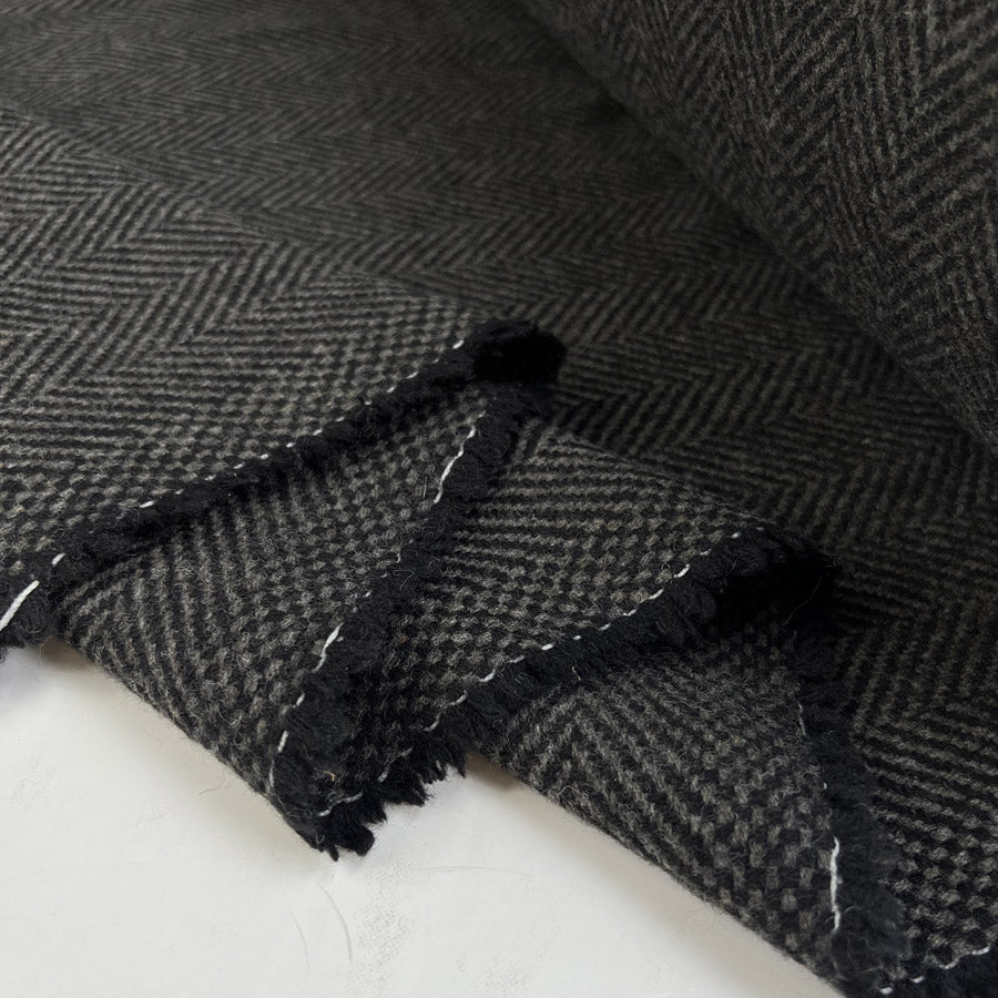 Ita Collection Cashmere Cestino Wool Grey Black Herringbone Basket Weave Coating Fabric Fold