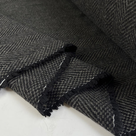 Ita Collection Cashmere Cestino Wool Grey Black Herringbone Basket Weave Coating Fabric Fold