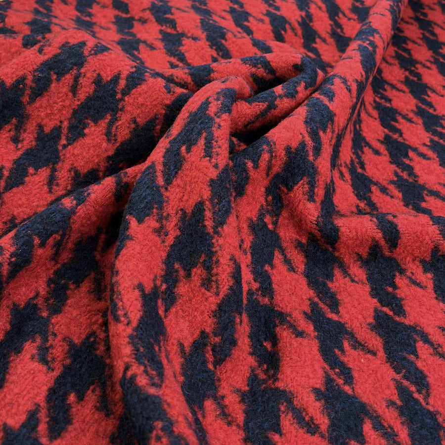 Ita Collection Lana Check Red Navy Houndstooth Ex Designer Woven Coating Fabric
