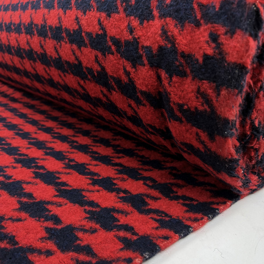 Ita Collection Lana Check Red Navy Houndstooth Ex Designer Woven Coating Fabric Roll