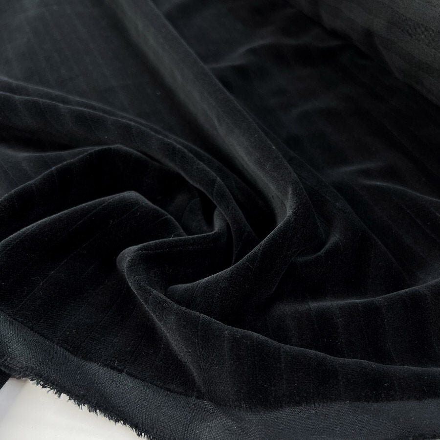 Italian 100% Cotton Black Velvet Fabric Valerie
