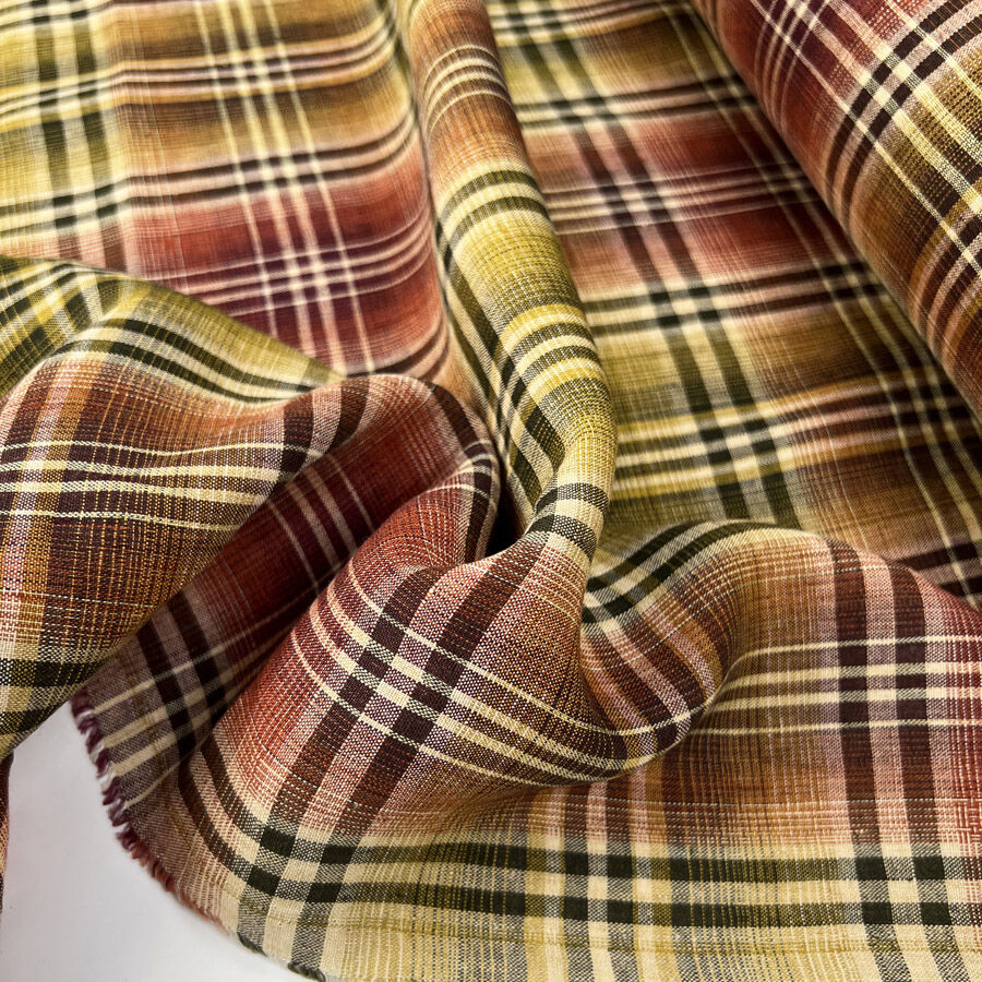Italian 100% Linen Check Dress Fabric Golden Plaid