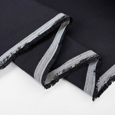 Italian cotton fine rib trousering fabric navy darkest hour fold