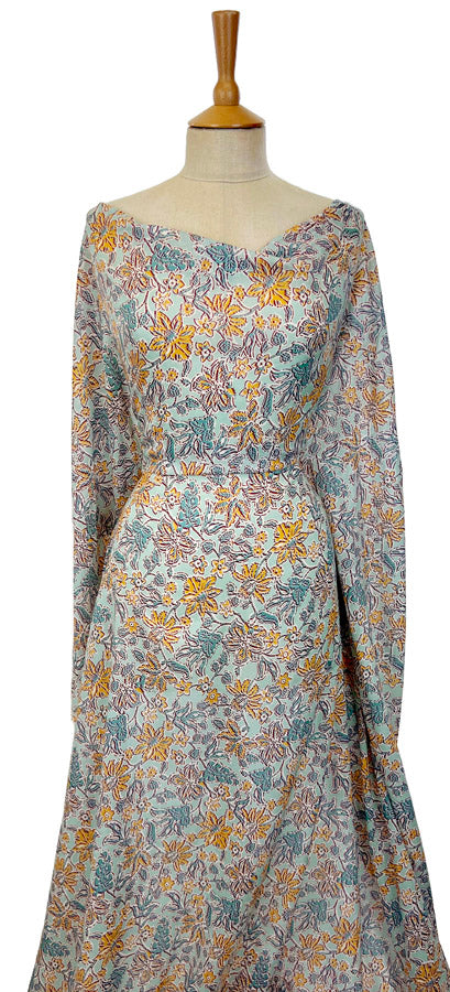 Italian Cotton Lawn Aqua Floral Print Dress Fabric Fiori Aqua