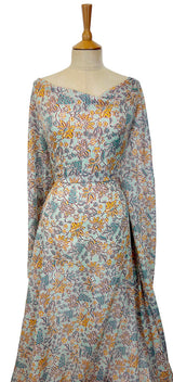 Italian Cotton Lawn Aqua Floral Print Dress Fabric Fiori Aqua