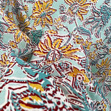 Italian Cotton Lawn Aqua Floral Print Dress Fabric Fiori Aqua